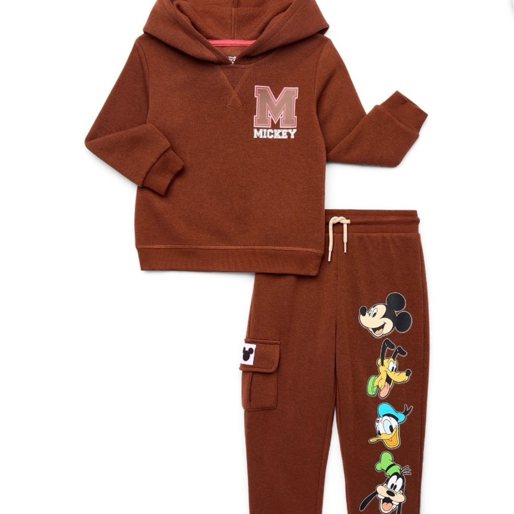 Disney Mickey & Friends Boys Brown Character Print Hoodie & Pants 2-Piece Set